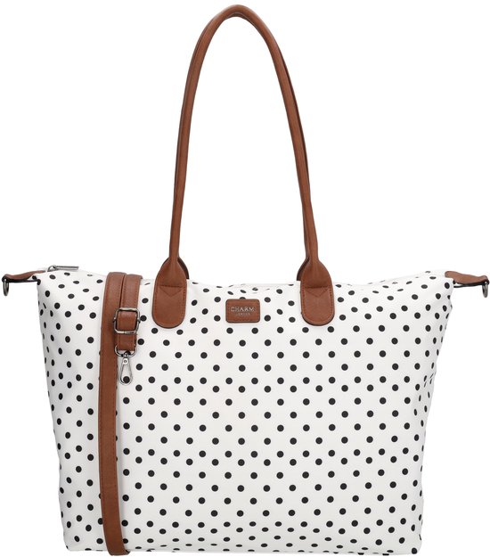 Charm London Buckingham Sac à bandoulière 15,6 inch - Shopper - Sac pour ordinateur portable - Sac de travail - A4 - Pratique - Sac pour femme - Pois - Dots - Zwart Wit