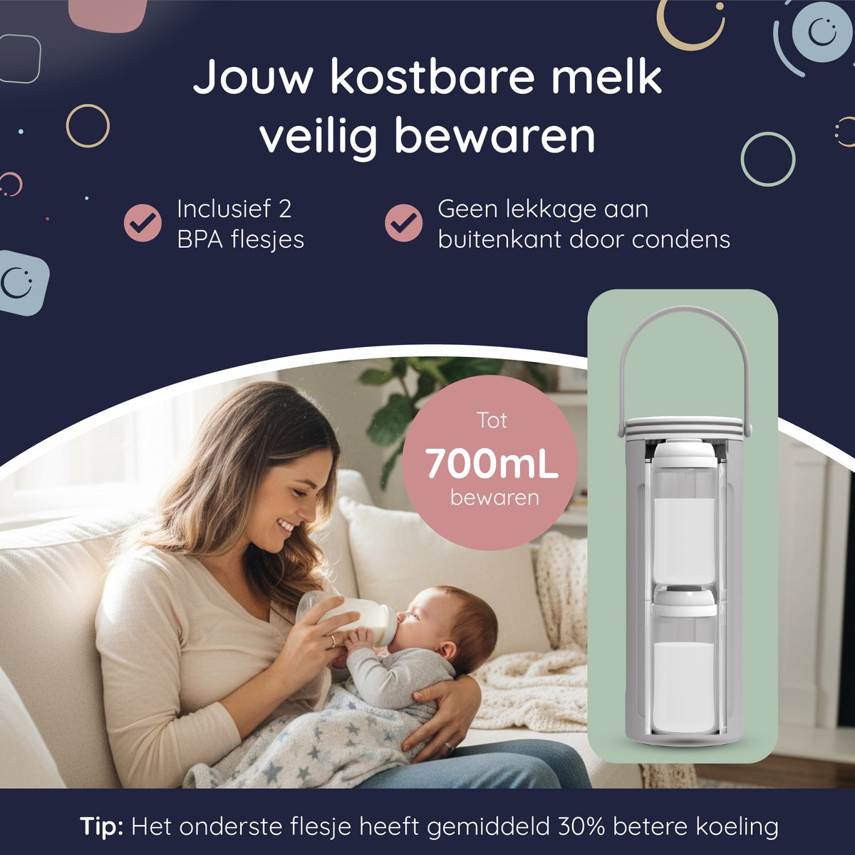 Numsy MilkPod Melkkoeler - RVS, 24u koeling, incl. 2x350ml thumbnail 5
