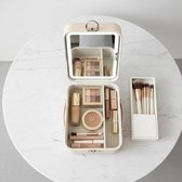 OMNIEXA Make-up Tas met Spiegel en LED – Beautycase Organizer – Cosmetica Opbergbox - Sieradendoos met LED-spiegel –Juwelendoos - compact – 3 lichtkleuren