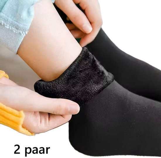 2 paires de Chaussettes d'hiver noires et chaudes – Chaussettes de neige mi-mollet épaisses pour femme – Chaussettes confortables pour bottes d'hiver