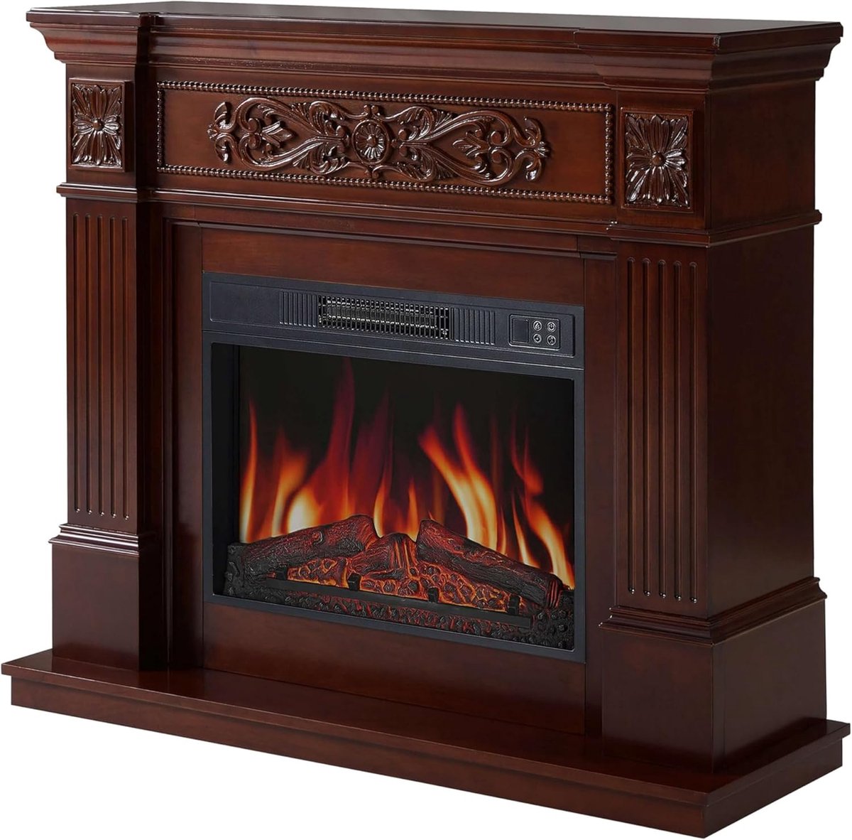 Elektrische Sfeerhaard Novihome Toscana Deluxe – Vrijstaande LED Haard met Realistisch Vlameffect, 12 Warmtestanden, 1800W Verwarming & Afstandsbediening – Klassiek Design in Roestkleur – Luxe Elektrische Open Haard met Timer & Dimbare Helderhe