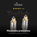 Twee VanDijck Toslink kabels met gouden connectoren, die maximale prestaties en Dolby Digital & DTS ondersteuning beloven.