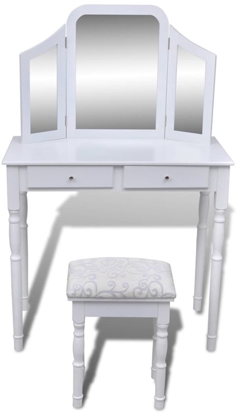 Maison Exclusive - Kaptafel met 7 lades, spiegel en krukje wit
