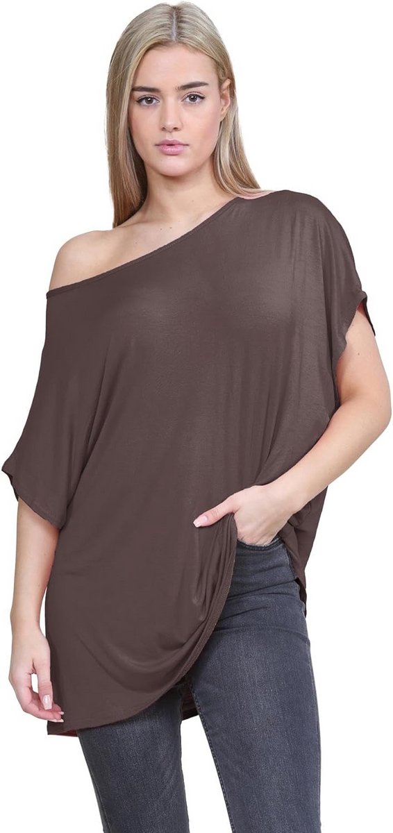 Oversized Off Shoulder Batwing T-shirt voor Dames - Baggy Bardot Top voor Feest en Casual