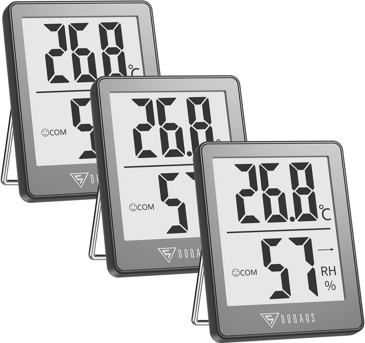 Digitale Thermo-Hygrometer Binnen - Temperatuur & Vochtigheidsmeter met Smiley Indicator - Hoge Nauwkeurigheid (Set van 3)