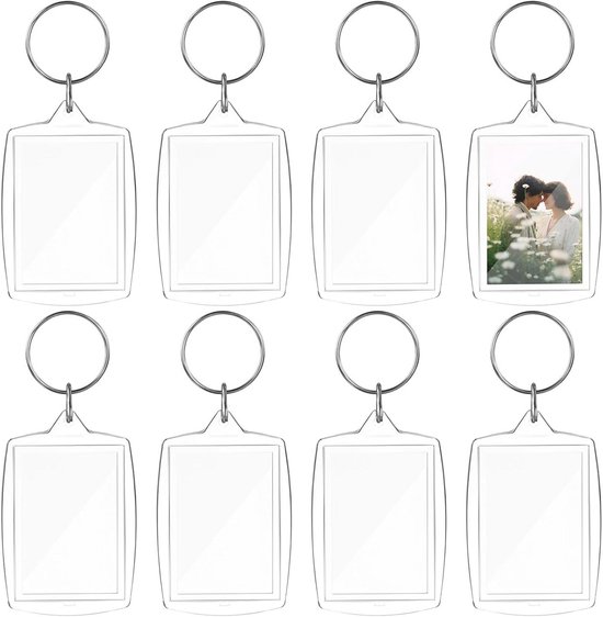 8 stuks transparante fotosleutelhangers met sleutelring - Gepersonaliseerde fotohangers voor mannen en vrouwen