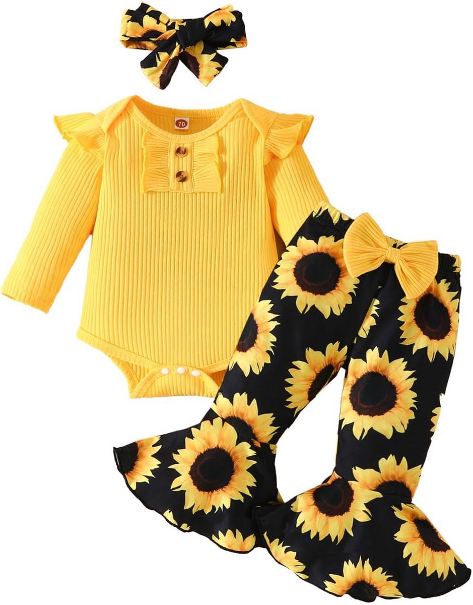 Schattige Baby Meisjes Kleding Set 3 Delen Katoen Romper, Broek en Hoofdband
