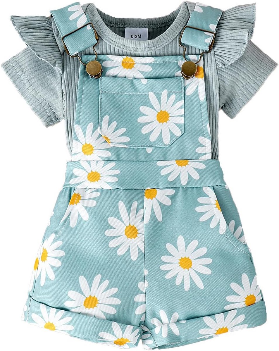 Zomerkleding Set Meisjes Daisy Print Top met Bretels en Short
