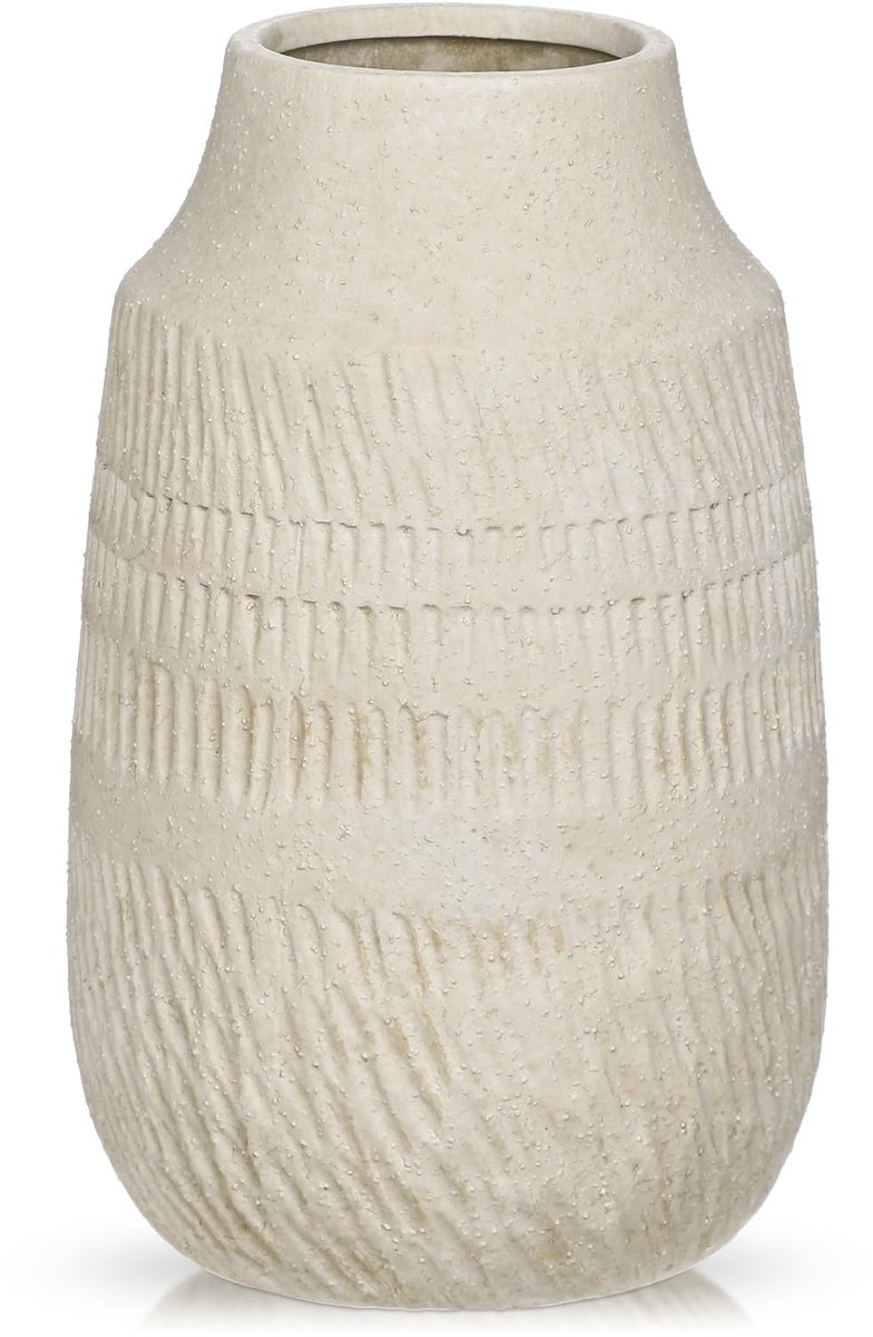 Unyqoos Handgemaakte slanke keramische vaas in boho-stijl voor stijlvolle decoratie, 23cm, Beige