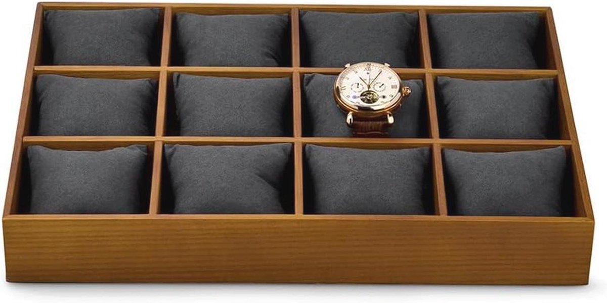 Massief houten horloge opbergdienblad voor 12 horloges en sieraden organizer