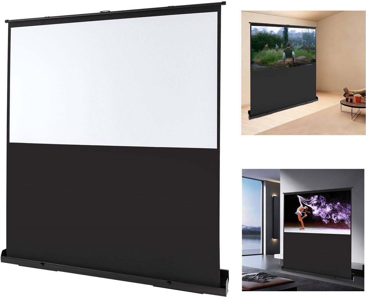 Projectiescherm Vloer - Draagbaar Scherm - Thuisbioscoop - Instelbare Hoogte - 80 Inch 16:9 - Zwart