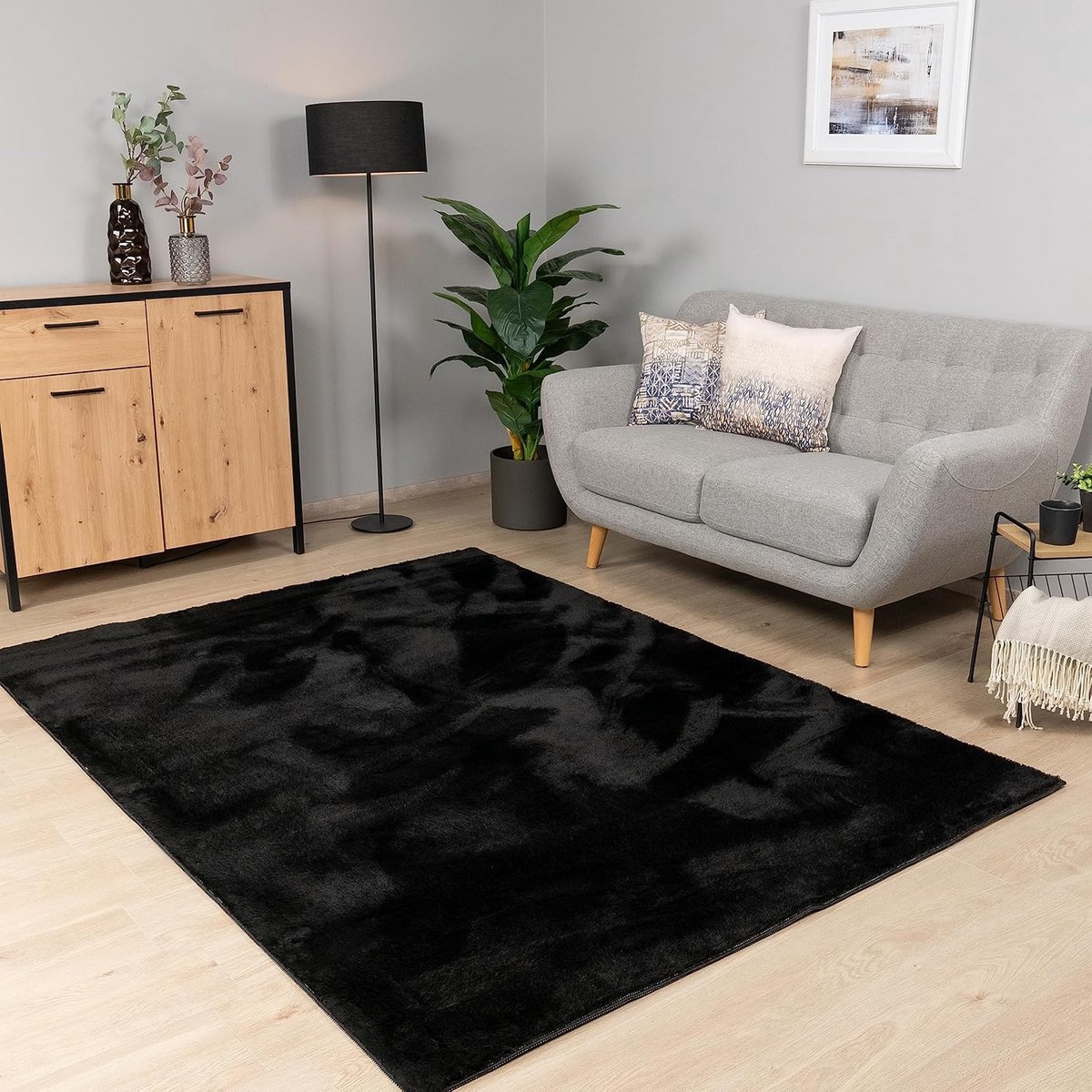 Wasbaar Vloerkleed 200x200 cm Zwart Laagpolig Zacht Antislip Geschikt Voor Vloerverwarming