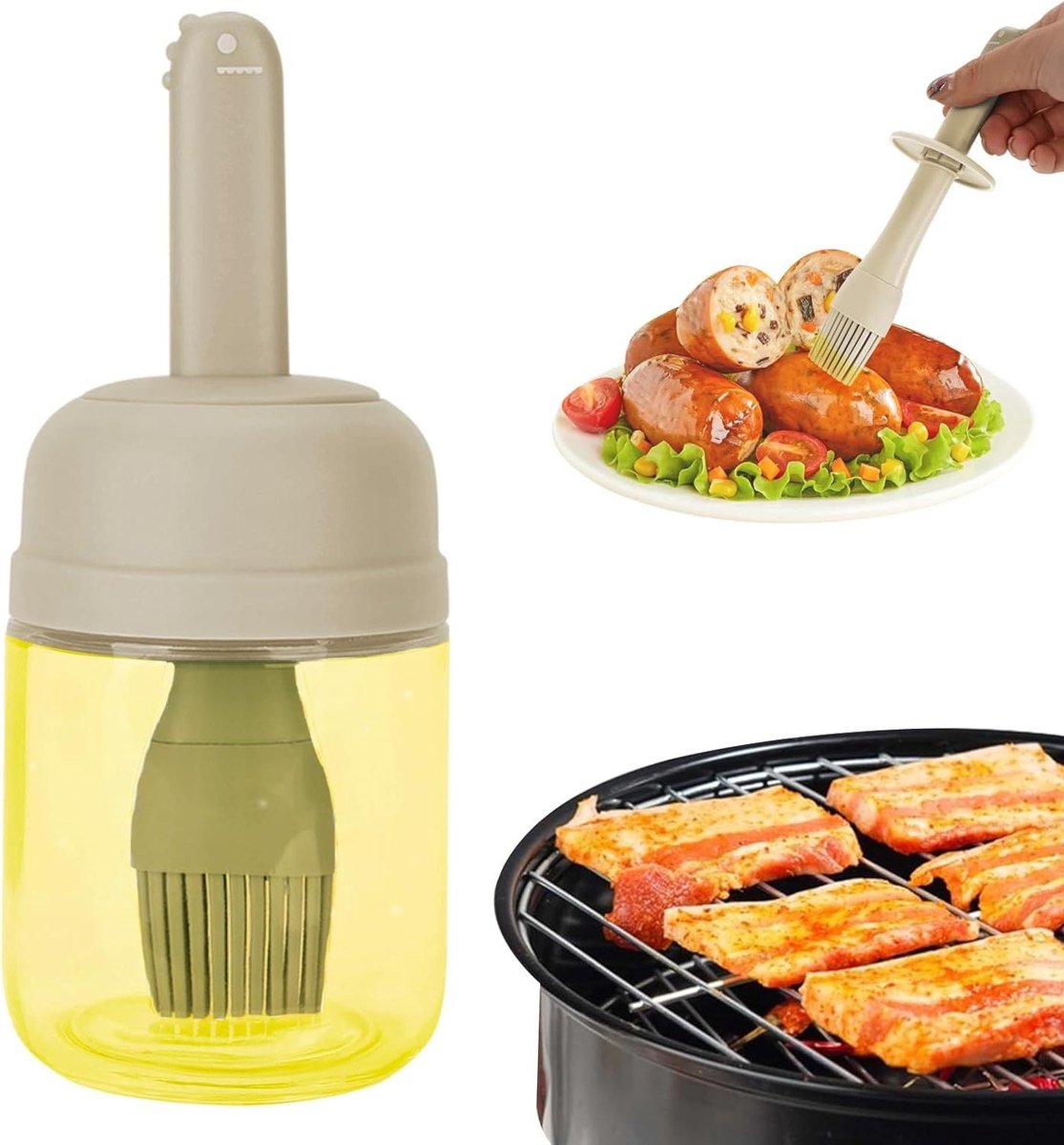 Allecta - Glazen Oliedispenserfles met Siliconenborstel voor Koken - Draagbare Oliefacon - Keukenaccessoire met 9,5 oz Capaciteit - Wit