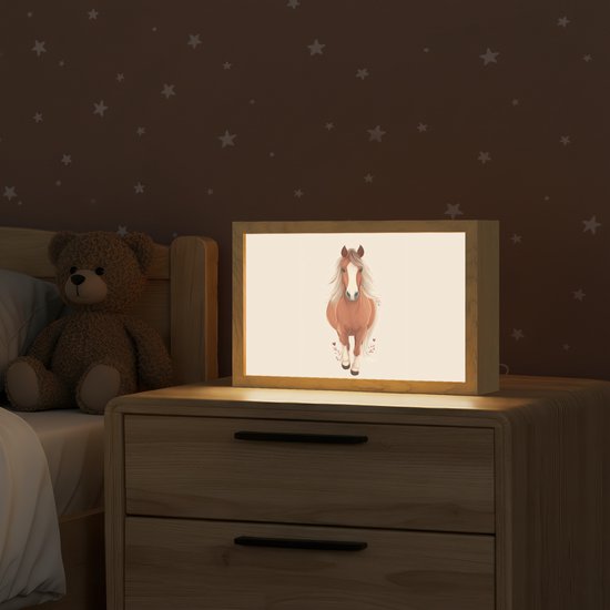 Nachtlampje 30x20 cm - Kinder lampje - Paard - Galop - Bruin - Tafellamp kinderkamer - Slaapkamer lamp - Bedlamp kinderen - Kinderlampje stopcontact - Wandlamp babykamer - Nachtlampjes van Merkloos — afbeelding 2