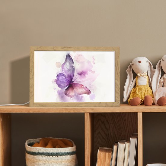 Nachtlampje 30x20 cm - Kinder lampje - Vlinder - Paars - Pastel kleuren - Tafellamp kinderkamer - Slaapkamer lamp - Bedlamp kinderen - Kinderlampje stopcontact - Wandlamp babykamer - Nachtlampjes van Merkloos — afbeelding 3
