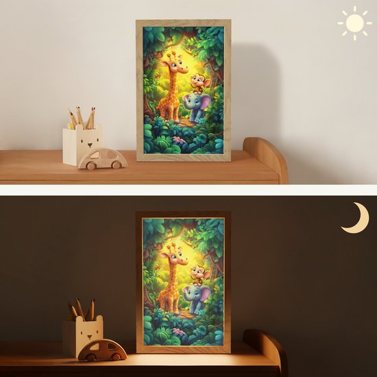 Nachtlampje 20x30 cm - Kinder lampje - Dieren - Jungle - Giraf - Olifant - Aapje - Tafellamp kinderkamer - Slaapkamer lamp - Bedlamp kinderen - Kinderlampje stopcontact - Wandlamp babykamer - Nachtlampjes van Merkloos — afbeelding 4