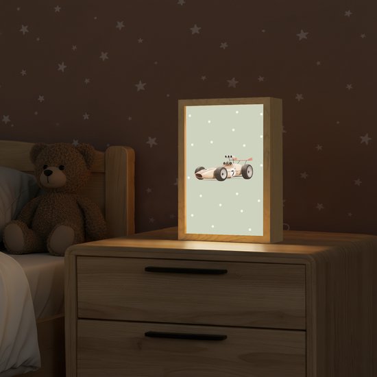Nachtlampje 20x30 cm - Kinder lampje - Beige - Raceauto - Stippen - Tafellamp kinderkamer - Slaapkamer lamp - Bedlamp kinderen - Kinderlampje stopcontact - Wandlamp babykamer - Nachtlampjes van Merkloos — afbeelding 2