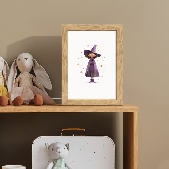 Nachtlampje 15x20 cm - Kinder lampje - Heks - Paars - Sterren - Heksenhoed - Tafellamp kinderkamer - Slaapkamer lamp - Bedlamp kinderen - Kinderlampje stopcontact - Wandlamp babykamer - Nachtlampjes van Merkloos — afbeelding 3