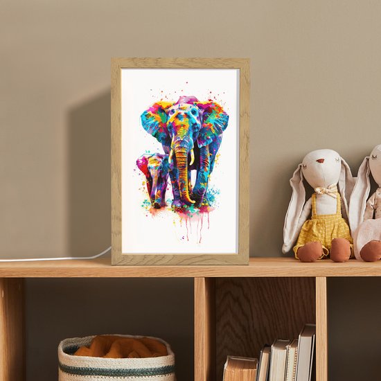 Nachtlampje 20x30 cm - Kinder lampje - Olifanten - Dieren - Verf - Kleurrijk - Tafellamp kinderkamer - Slaapkamer lamp - Bedlamp kinderen - Kinderlampje stopcontact - Wandlamp babykamer - Nachtlampjes van Merkloos — afbeelding 3