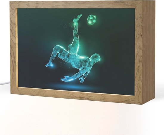 Nachtlampje 30x20 cm - Kinder lampje - Voetbal - Voetballer - Jongen - Zwart - Tafellamp kinderkamer - Slaapkamer lamp - Bedlamp kinderen - Kinderlampje stopcontact - Wandlamp babykamer - Nachtlampjes