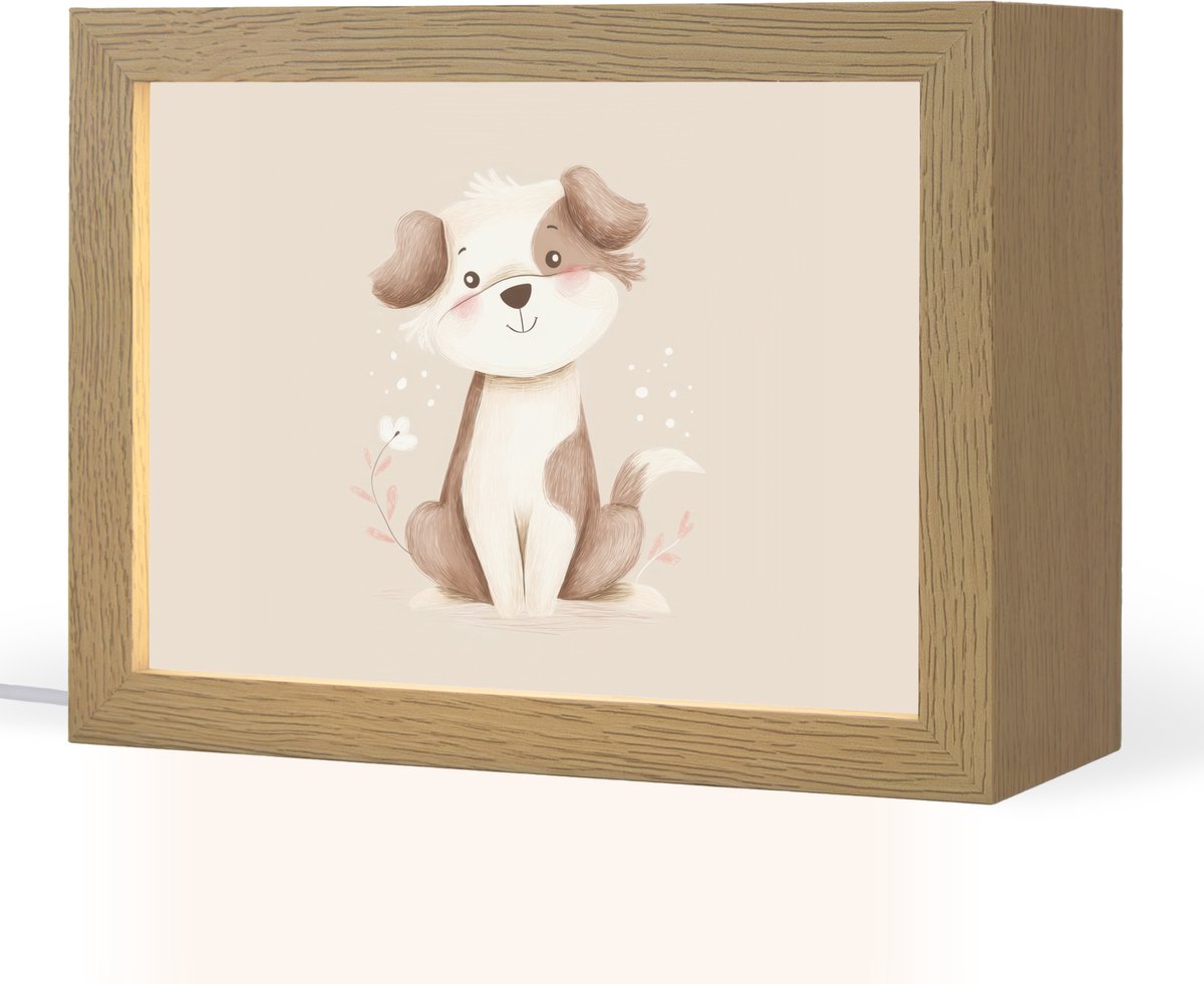 Nachtlampje 20x15 cm - Kinder lampje - Hond - Gevlekt - Bruin - Tafellamp kinderkamer - Slaapkamer lamp - Bedlamp kinderen - Kinderlampje stopcontact - Wandlamp babykamer - Nachtlampjes