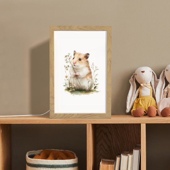 Nachtlampje 20x30 cm - Kinder lampje - Hamster - Bloemen - Tafellamp kinderkamer - Slaapkamer lamp - Bedlamp kinderen - Kinderlampje stopcontact - Wandlamp babykamer - Nachtlampjes van Merkloos — afbeelding 3