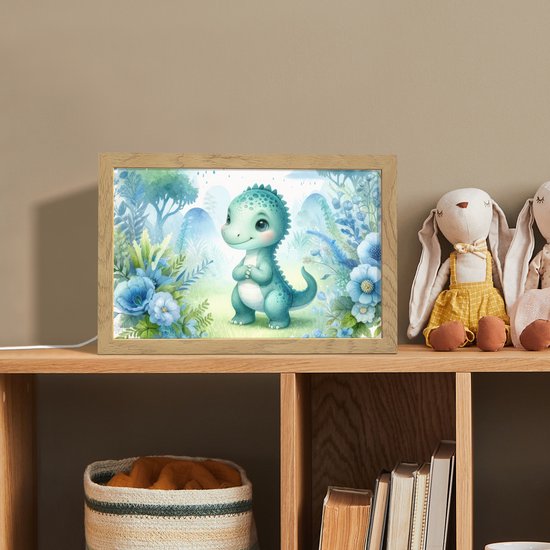 Nachtlampje 30x20 cm - Kinder lampje - Dino - Baby - Regenboog - Pastel kleuren - Tafellamp kinderkamer - Slaapkamer lamp - Bedlamp kinderen - Kinderlampje stopcontact - Wandlamp babykamer - Nachtlampjes van OnlyWow — afbeelding 3