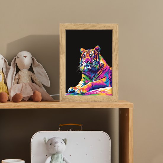 Nachtlampje 15x20 cm - Kinder lampje - Tijger - Kleurrijk - Dieren - Zwart - Neon - Tafellamp kinderkamer - Slaapkamer lamp - Bedlamp kinderen - Kinderlampje stopcontact - Wandlamp babykamer - Nachtlampjes van Merkloos — afbeelding 3