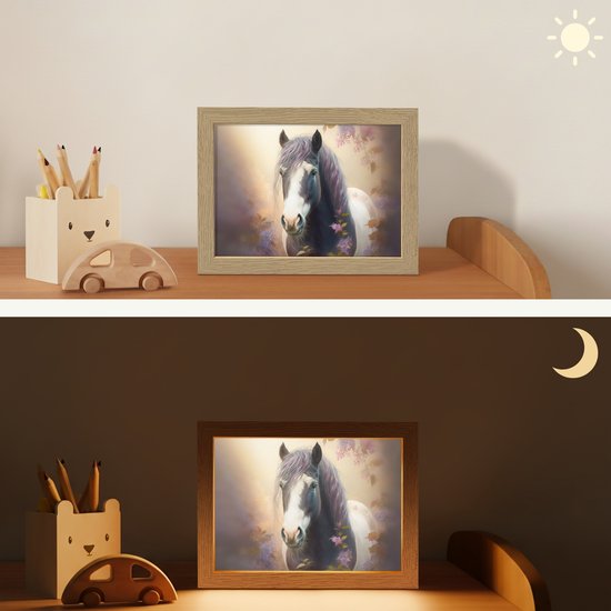 Nachtlampje 20x15 cm - Kinder lamp - Paard - Natuur - Dieren - Bloemen - Paars - Tafellamp kinderkamer - Slaapkamer lamp - Bedlamp kinderen - Kinderlampje stopcontact - Wandlamp babykamer - Nachtlampjes van Merkloos — afbeelding 4