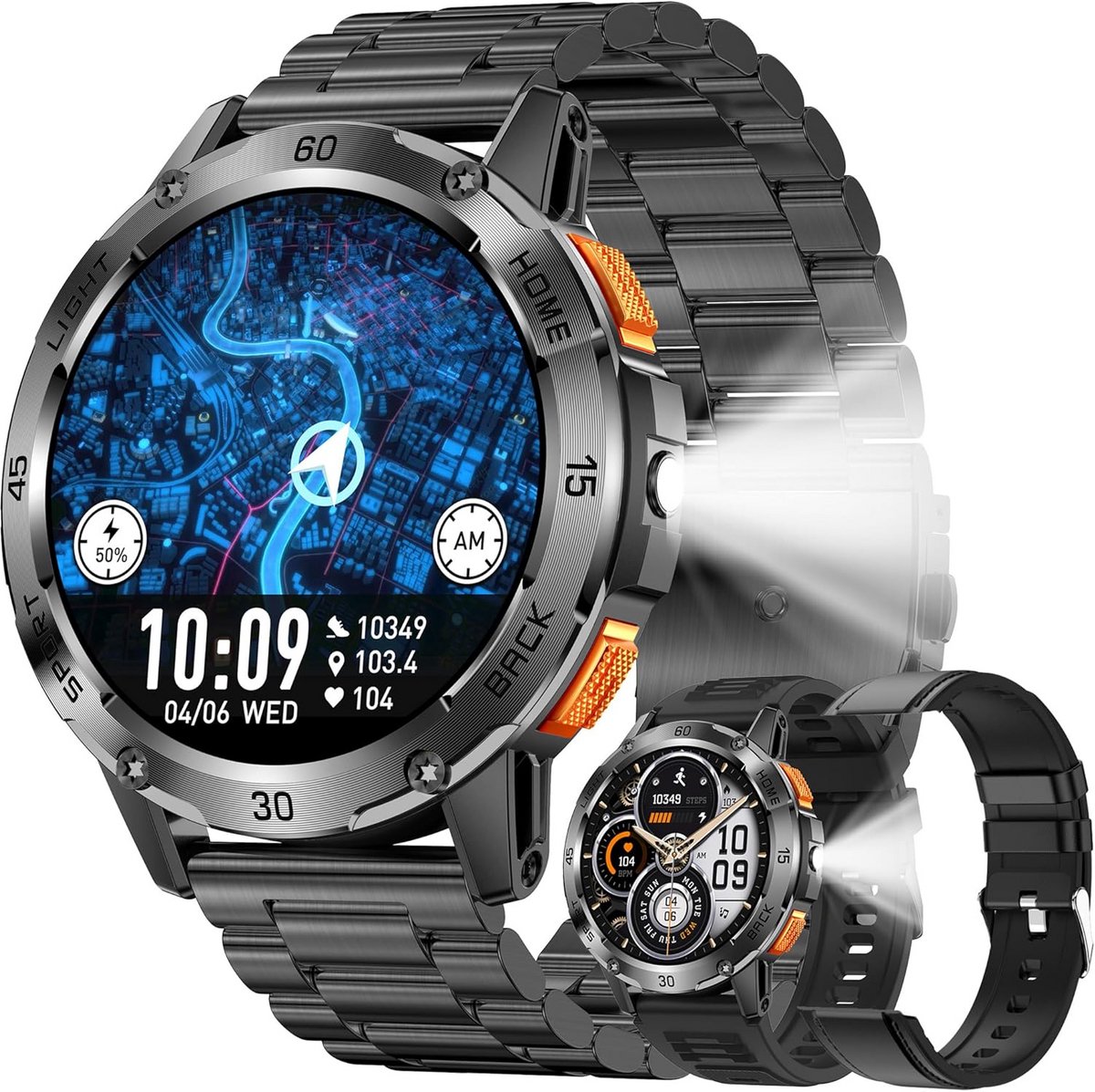 AMOLED Smartwatch Heren met Bellen, 123 Sportmodi en Lange Batterijduur
