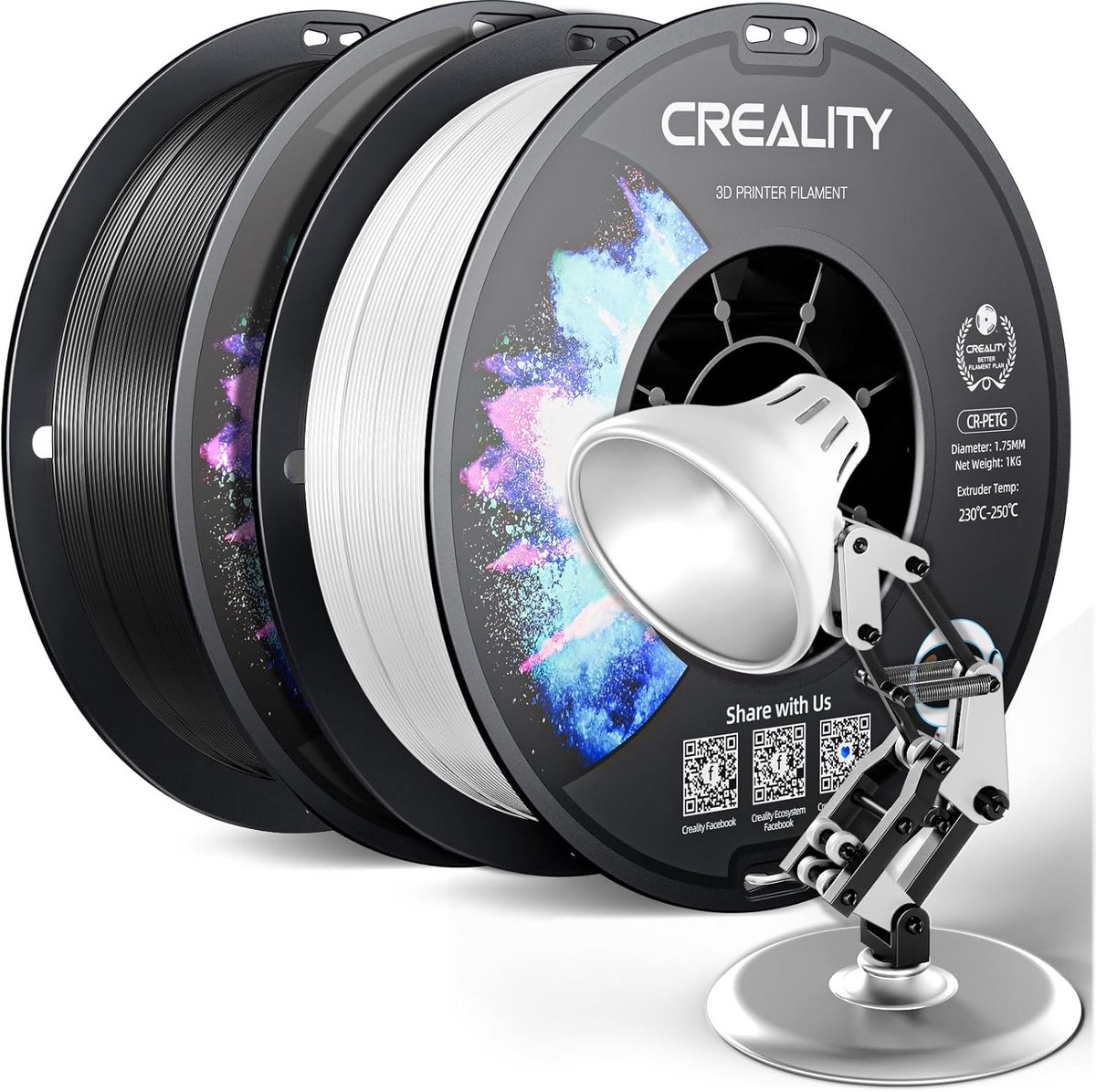 PETG Filament 1.75mm 2kg Zwart + Wit – Hoge Precisie, Geurloos en Vochtbestendig voor 3D Printen