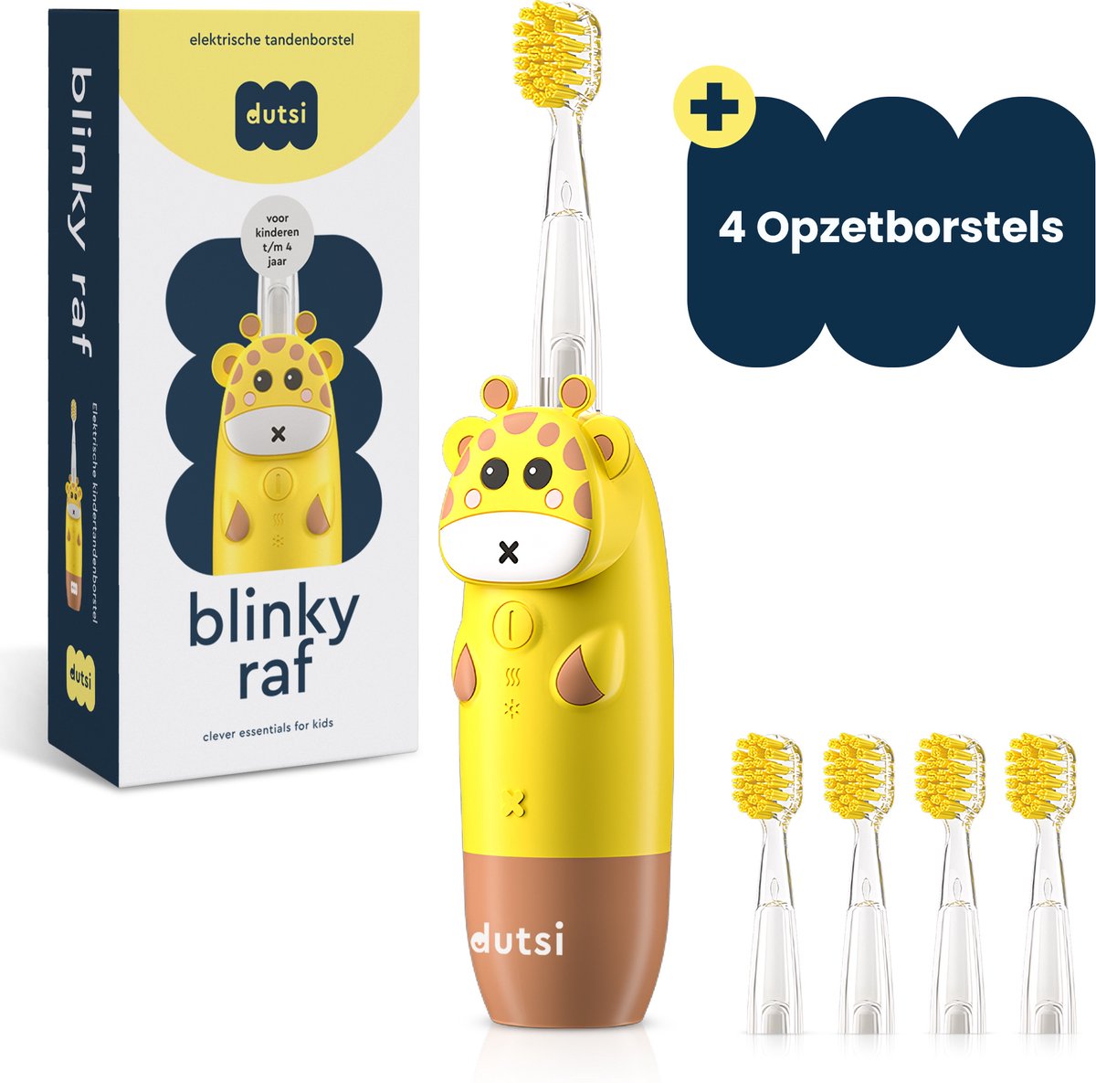 Dutsi - Elektrische Kindertandenborstel – Sonisch – Voor Kinderen tot 6 Jaar – Met Timer – Oplaadbaar – Extra Zachte Borstel – 4 Opzetborstels – Geel