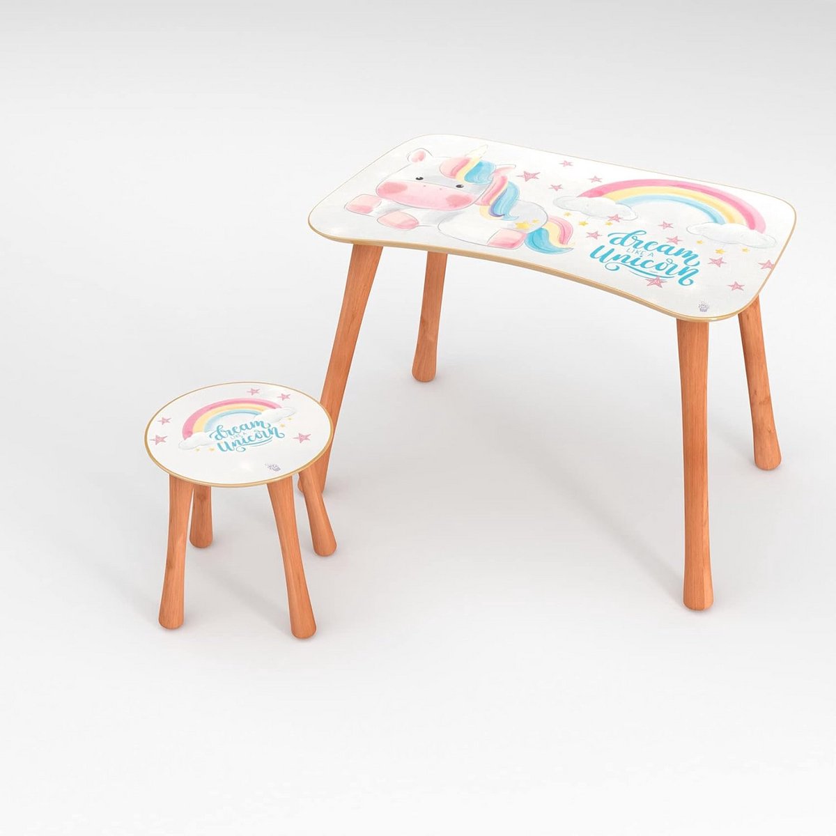 Houten Kindertafel met Stoel Set - Knutselen, Spelen en Eten - Unicorn Thema