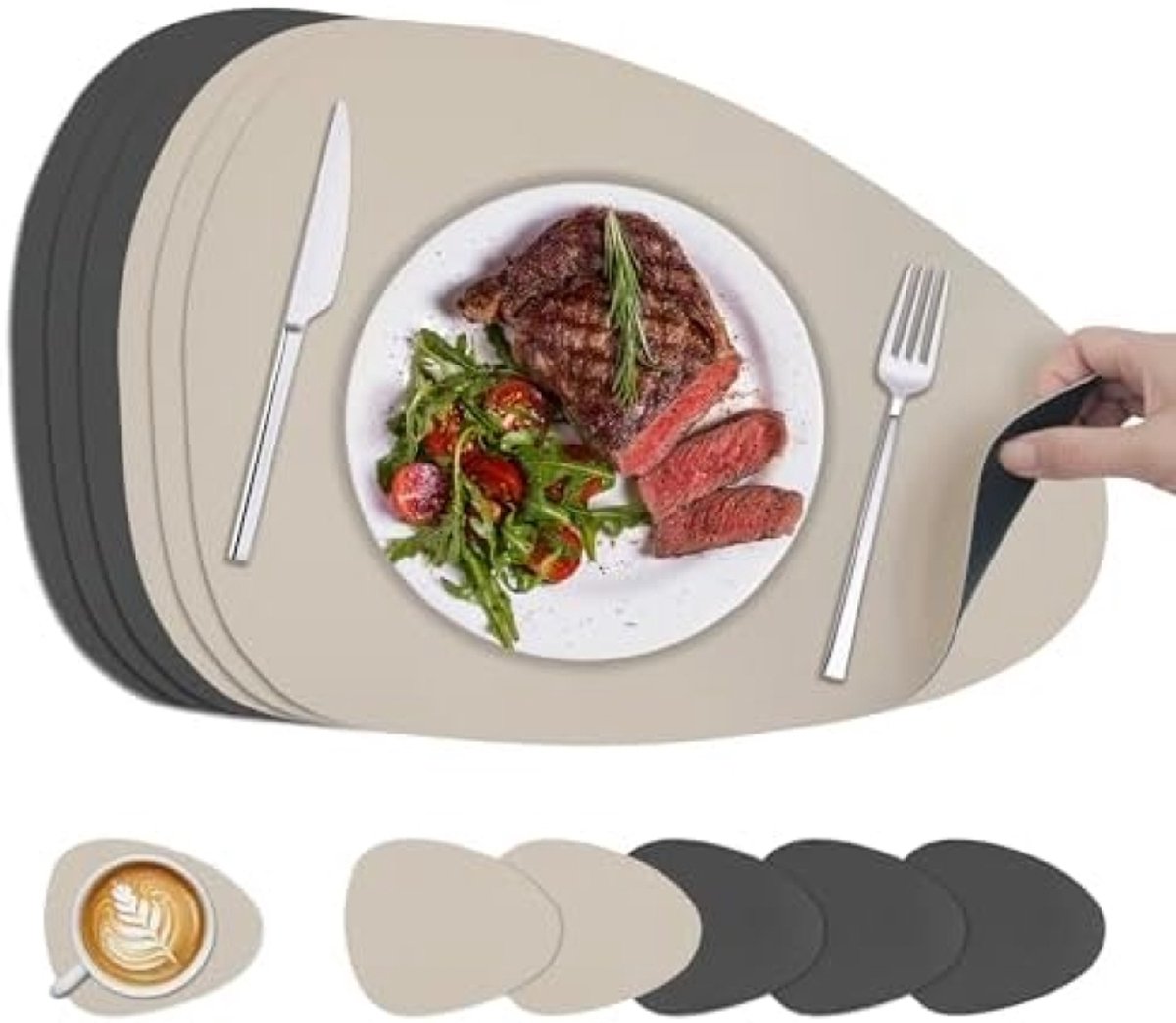 Set van 6 dubbelzijdige placemats met onderzetters - Wasbaar en veelzijdig
