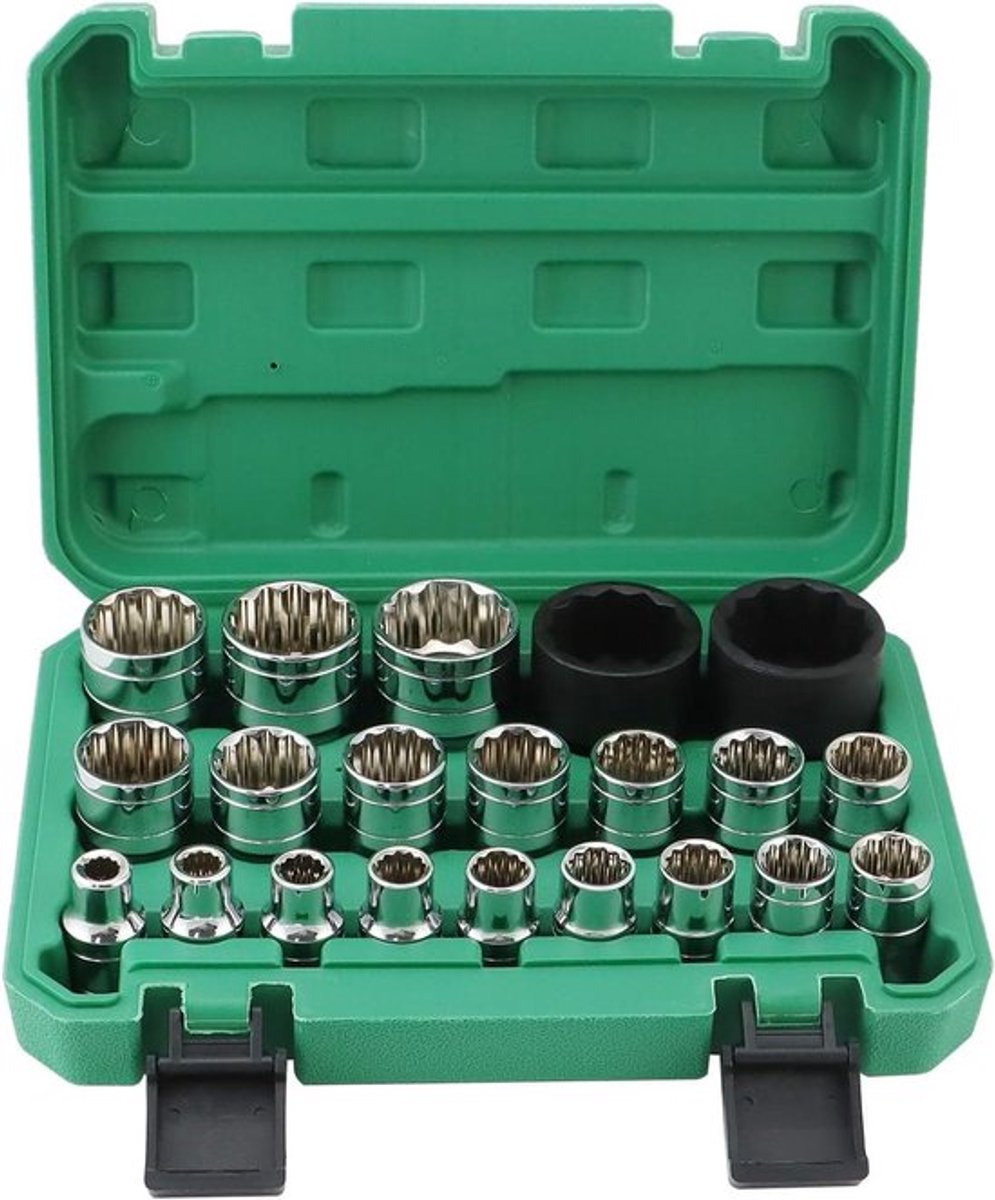 21-delige dopsleutelset 1/2" 8-36mm 12-kant doppen