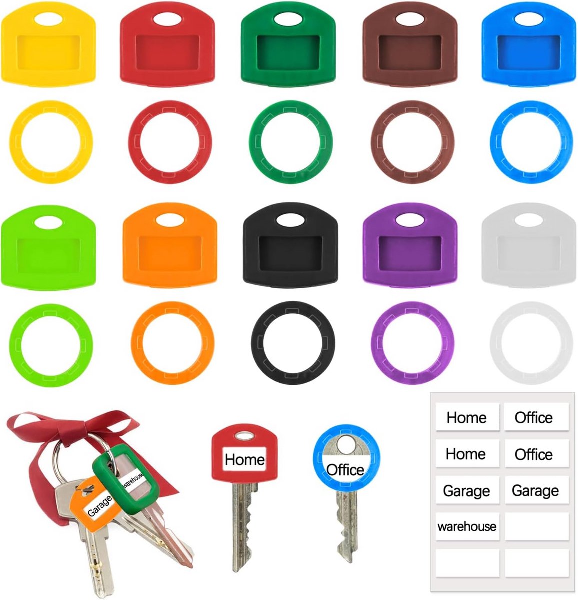 Sleuteldoppen Set - 20 Stuks Sleutellabels met Kleurrijke Schlüsselringen in 10 Kleuren