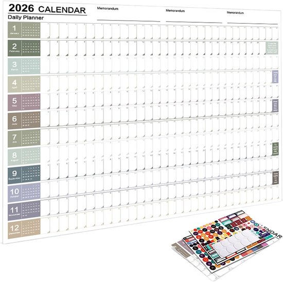 JeiibrZui Wandkalender 2026 - Jaarkalender 2026 - Grote Dagblokken En Gedateerde Indeling Voor Structuur En Overzicht - 1 Stuk - Gezinnen En Professionals