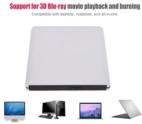 Externe USB 3.0 Blu-ray brander met 3D ondersteuning - Draagbare aluminium slimline schijf voor desktop en notebook — afbeelding 3