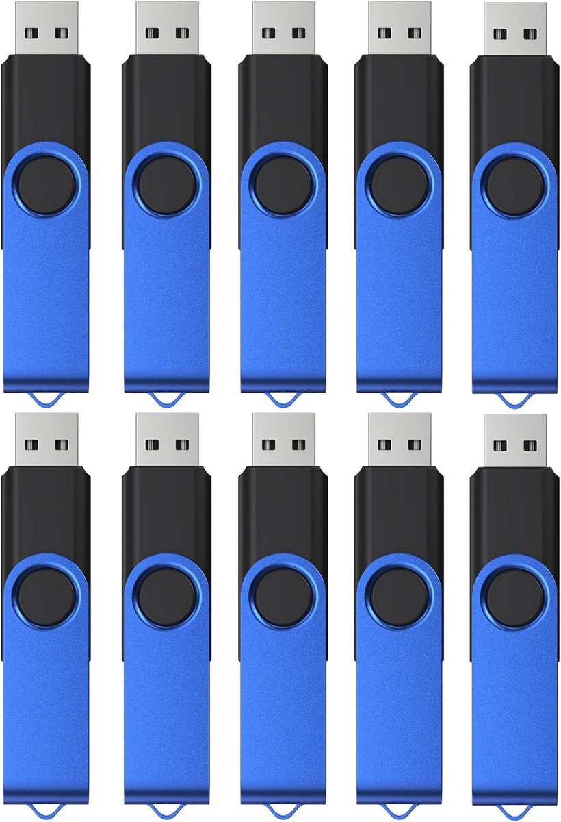 32GB USB Stick 10 Pack - Draaibare Blauwe USB 2.0 Geheugenstick met Led Lampje