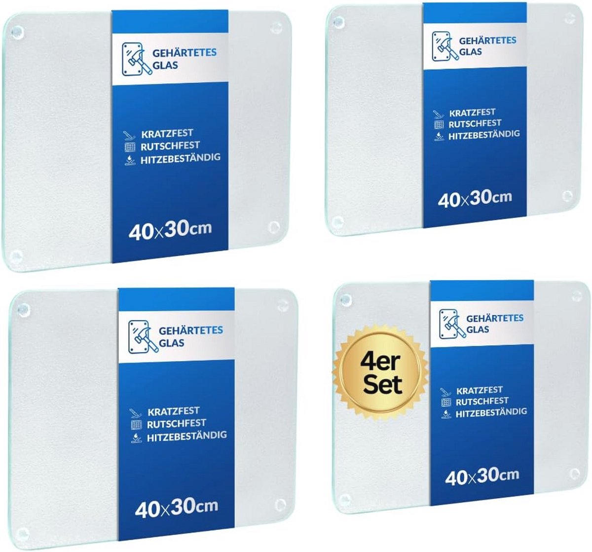 Snijplankenset van glas - Antislip, hygiënisch en krasbestendig - 40 x 30 cm