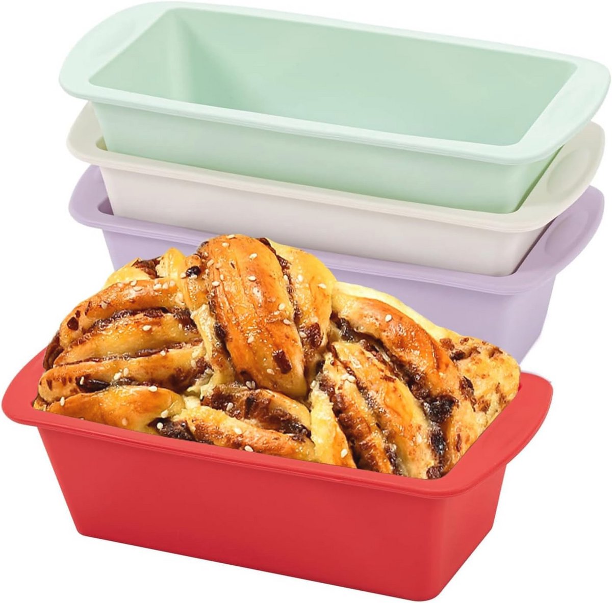 Siliconen Bakvormen voor Taarten en Muffins - 4 Stuks Mini Rechthoekig (20 x 9,5 x 5,5 cm)