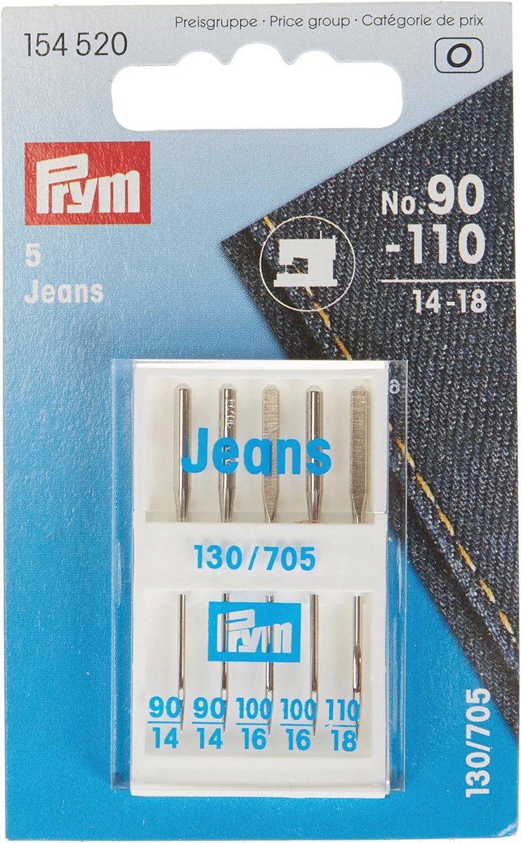 Naaimachinenaalden voor Jeans - 130/705, No. 90-110 - Gesorteerd - Set van 5