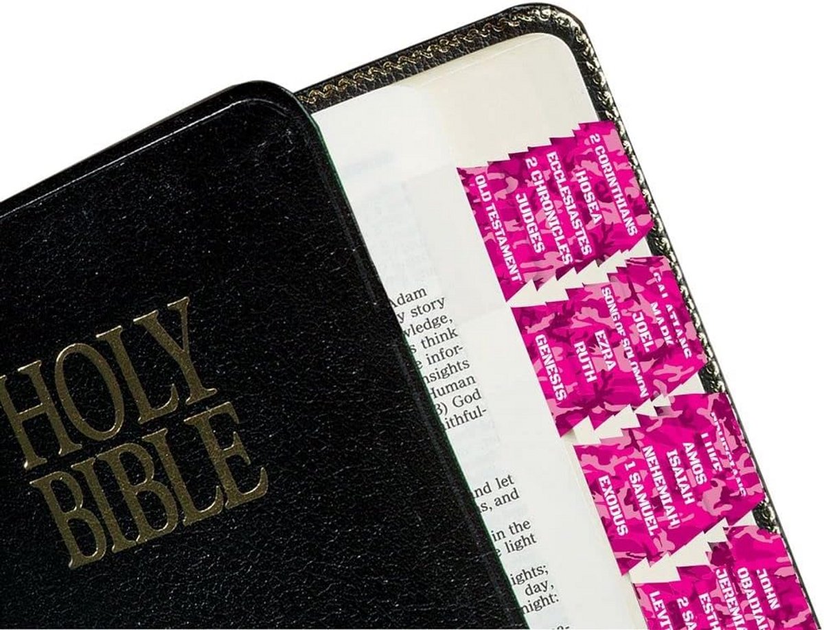 Roze Camo Bijbel Index Tabs voor Oude en Nieuwe Testament met 90 Tabbladen