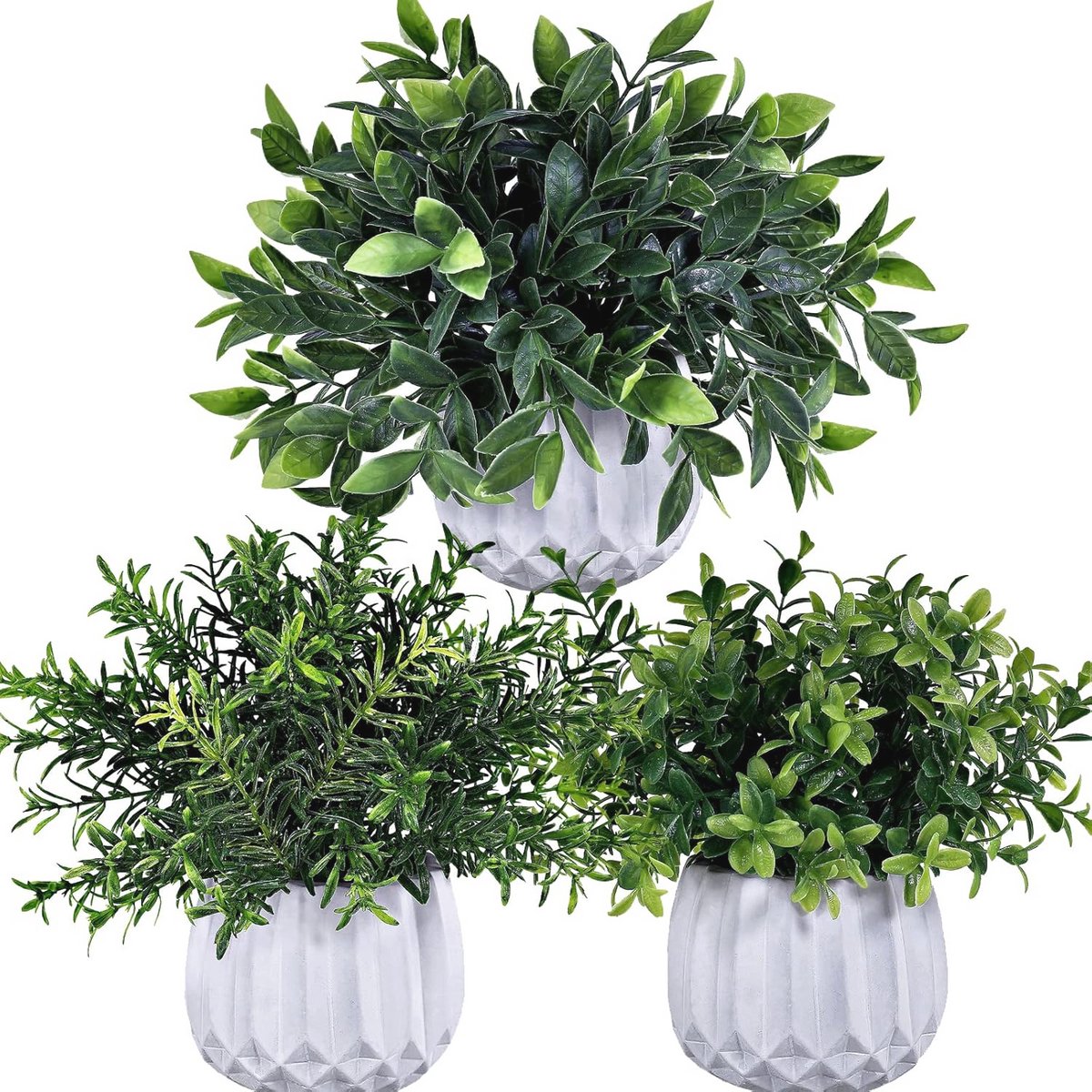 Set van 3 Kleine Kunstplanten in Geometrische Witte Potten voor Binnen en Buiten