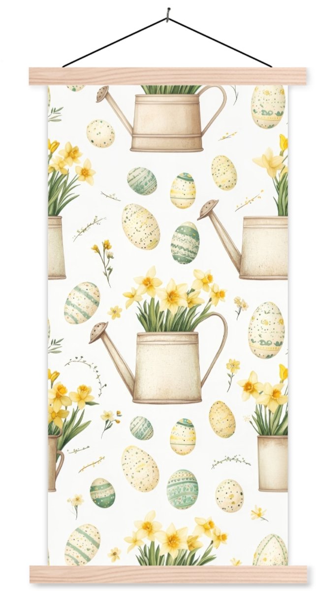 Posterhanger incl. Poster 90x180 cm - Schoolplaat - Gieter - Bloemen - Eieren - Textielpos