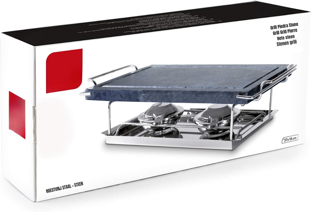 AMA® Steengrill - Lavasteen - Grillplaat - Zwart - 37cm x 18cm x 12cm