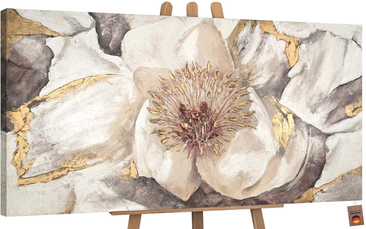 YS Schilderij Canvas schilderij groot handgeschilderd kaasjeskruid bloemen botanisch Ð YS-Art Gallery Ð Frisse wanddecoratie voor woonkamer Ð Modern schilderij voor slaapkamer en hal Without Floater Frame 200x100