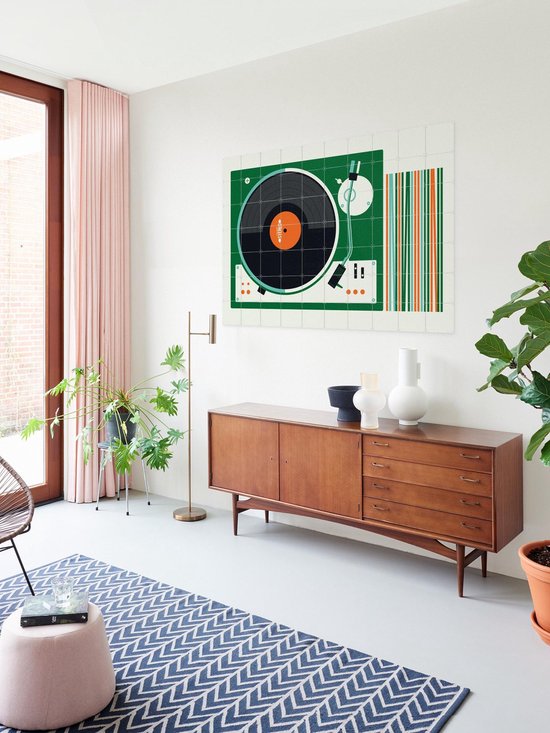 Tourne-disque IXXI, Bo Lundberg - 100 x 80 cm - Support de suspension gratuit - Grande Décoration murale et affiches - Vintage, Coloré, Illustrations, Mancave