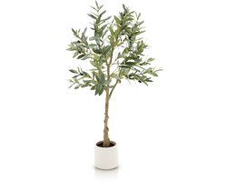 Meisterhome Kunst Olijfboom 120 cm – Realistische Olijfboom Kunst – Mediterrane Kunstplant met Olijven voor Woonkamer & Kantoor