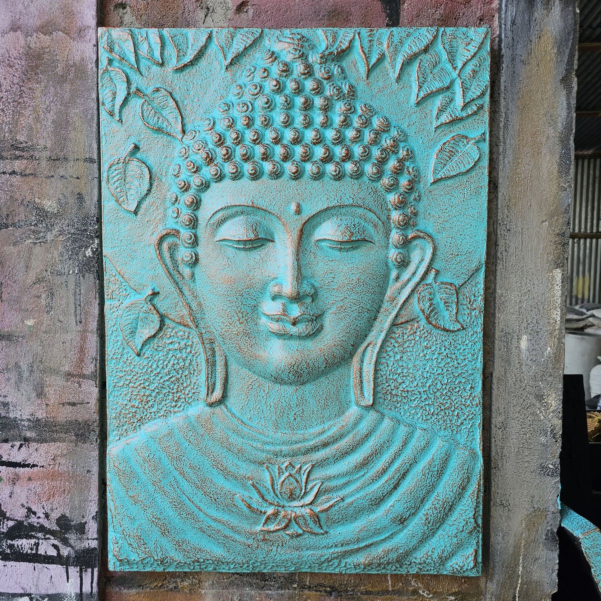 Groot Boeddha Frame Turquoise Reliëf - 0,7x1m